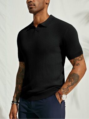 Men's Black Short-Sleeve Knit Polo